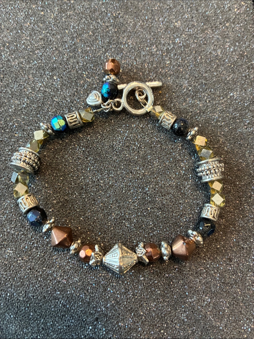 Handmade Bronze and Silver Beaded Toggle Bracelet